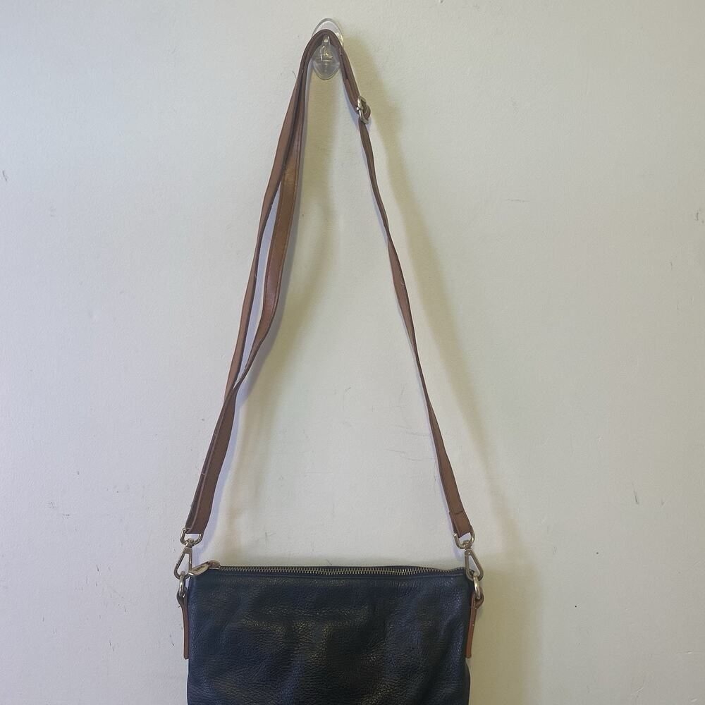 Valentina Logo Pebbled Black Brown Trim Leather Crossbody Bag Purse Italy Made - Picture 12 of 14